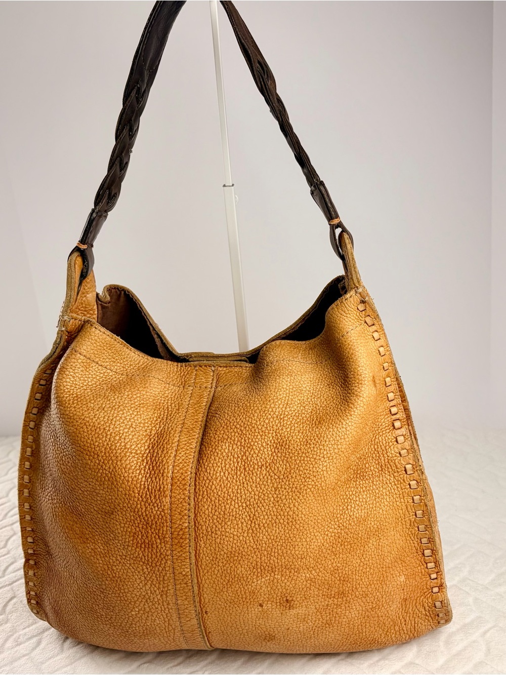 Vintage 2005 Leather Lucky Brand Hobo Bag With Braided Strap Iconic Boho